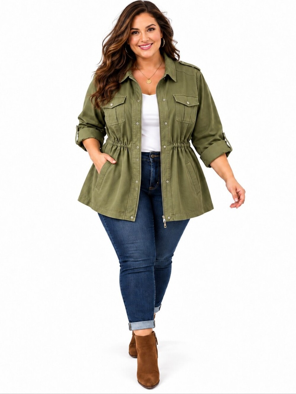 TORRID 3X Four Leaf Clover Twill Utility Anorak Jacket Roll-Tab NWT
